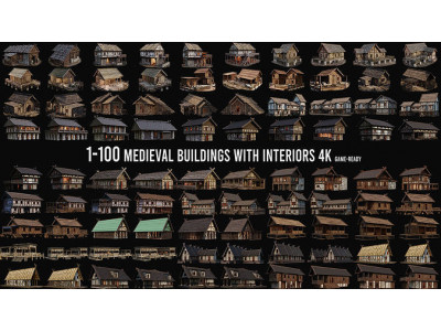 1 - 100 OLD MEDIEVAL HISTORICAL BUILDINGS PACK 4K GameReady Low-poly 3D model