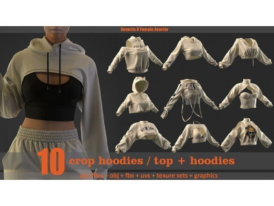 10 crop hoodie and crop hoodie plus top 3D model