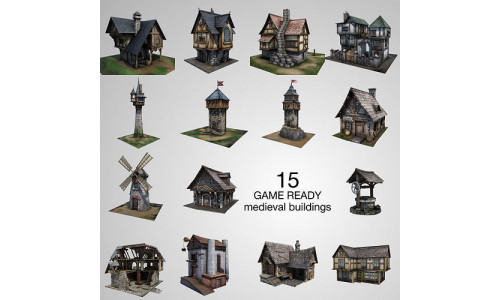 15 Medieval Buildings Model Pack Low-poly 3D model