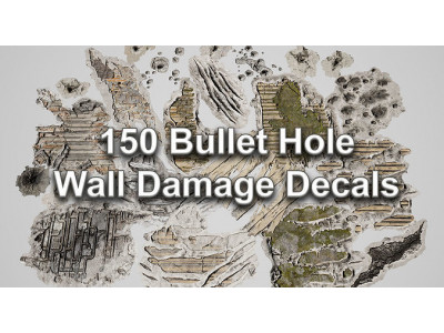150 Bullet Hole Wall Damage Decals Texture