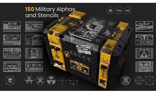 150 Military Alphas and Stencils 3D model