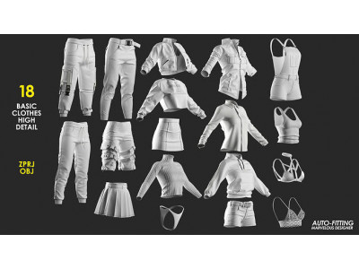 18 Basic Womens Clothes Pack VOL 1- Marvelous - CLO Project file 3D model