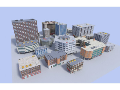 20 city building collection Low-poly 3D model