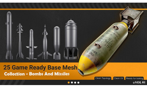 25 Bombs And Missiles Base Mesh-Game Ready Low-poly 3D model