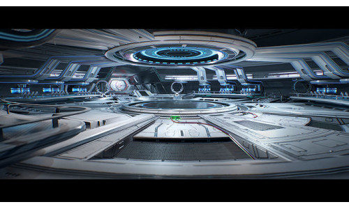 3D Sci Fi Hangar Interior  game ready  optimized for  camera Low-poly 3D model