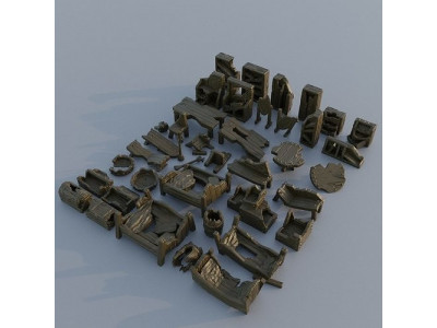 40 different Ruined Furniture Tabletop Scatter Terrain 28 mm 3D print model