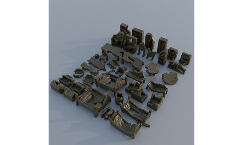 40 different Ruined Furniture Tabletop Scatter Terrain 28 mm 3D print model