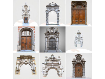 9 Luxury Architecture Entrance Door Collection Low-poly 3D model
