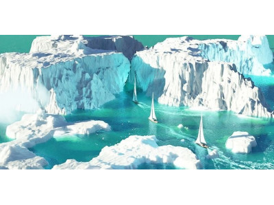 A beautiful scene of three sail boats in an ice land 3D model