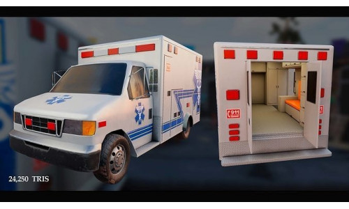 Ambulance Box Truck Rigged INTERIOR EXTERIOR Low-poly 3D model