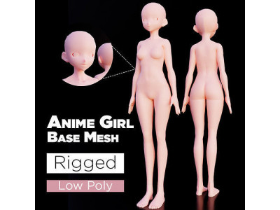 Anime girl base mesh Low-poly 3D model
