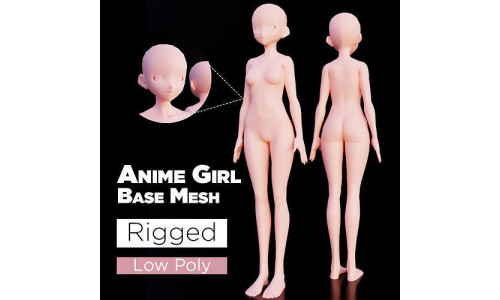Anime girl base mesh Low-poly 3D model