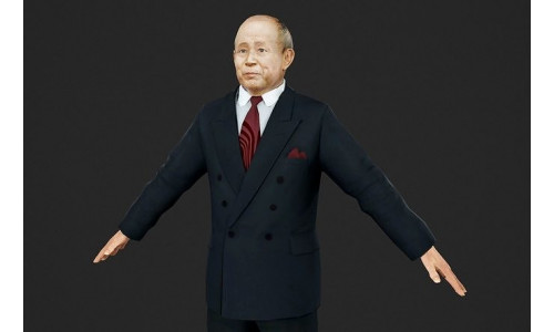 Asian old man boss leader elder Low-poly 3D model