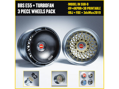 BBS E55 With Turbofan 3 PIECE WHEELS Low-poly 3D model