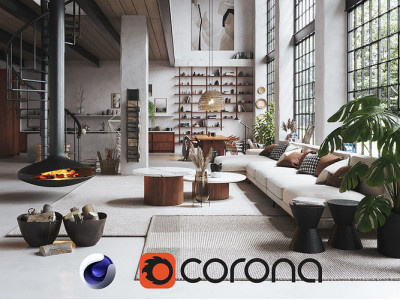 Boho Design Interior Scene for Cinema 4D and Corona Renderer 3D model