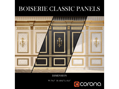 Boiserie classic panels and Decorative Crafts Wood Sconce - 185 3D model