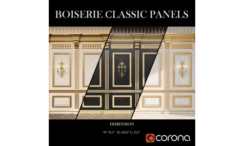 Boiserie classic panels and Decorative Crafts Wood Sconce - 185 3D model