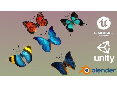 Butterflies Animated  Low-poly 3D model