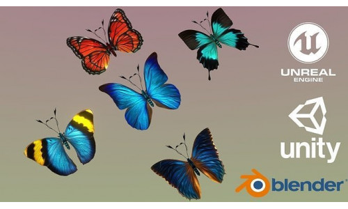 Butterflies Animated  Low-poly 3D model