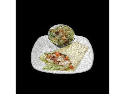 Caesar chicken crepe with Caesar side salad Low-poly 3D model