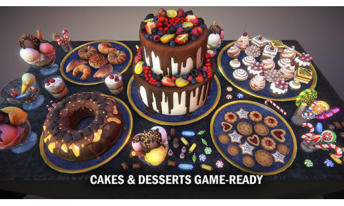Cakes and desserts Low-poly 3D model