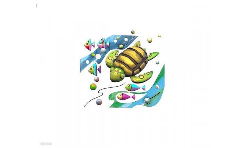 Cartoon 3D illustration Sea Animal Turtle Fish Low-poly 3D model