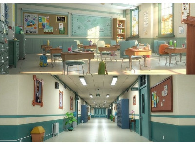 Cartoon Classroom Corridor  3D model