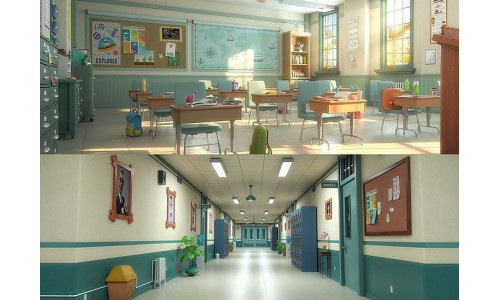 Cartoon Classroom Corridor  3D model