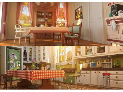Cartoon Kitchen Dining Room 3D model