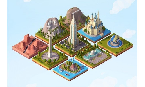 Cartoon Low Poly USA Landmarks Pack Low-poly 3D model