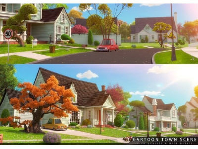 Cartoon Town Home Exterior Scene 3D model