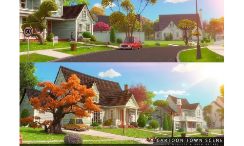 Cartoon Town Home Exterior Scene 3D model