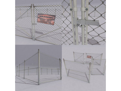 Chain link metal fence  Low-poly 3D model