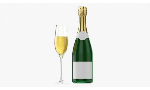 Champagne bottle with flute glass 3D model
