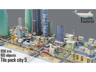 City low Poly 5 Tile pack  Low-poly 3D model