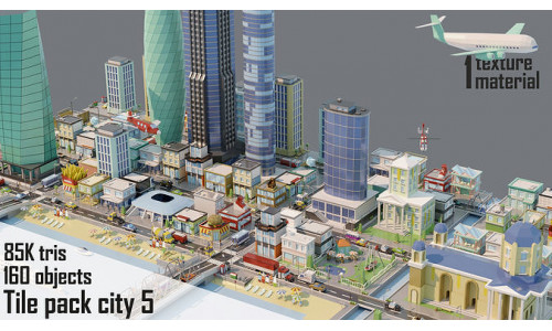 City low Poly 5 Tile pack  Low-poly 3D model