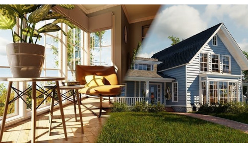 Classic style porch house with furniture Low-poly 3D model