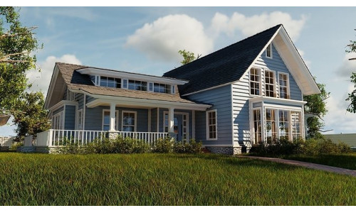 Classic style porch house without furniture Low-poly 3D model