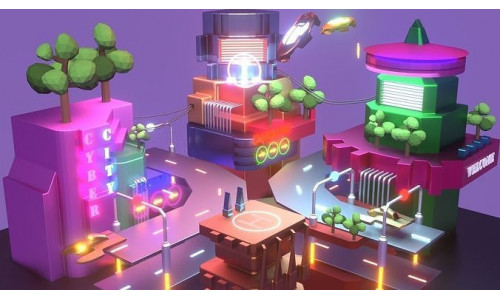 Cyberpunk city low poly Low-poly 3D model