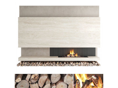 Decorative wall with fireplace set 24 3D model