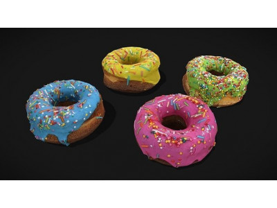 Donuts Group - 4 Photoscaned donuts Low-poly 3D model