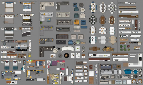 FLOOR PLAN 2d furniture top view PSD 3D model render realistic  3D model