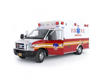 Ford E-Series Ambulance FDNY with Interior Low-poly 3D model