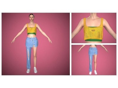 Full outfit crop top with jean and skirt 3D model