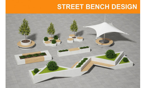 Geometric Street Bench 3D model