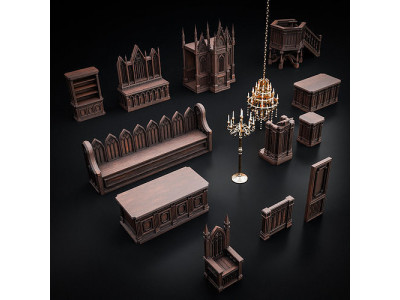 GOTHIC INTERIOR PROPS ASSET Collection Low-poly 3D model