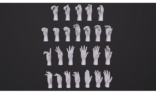 Hands pack 25 different poses Low-poly 3D model