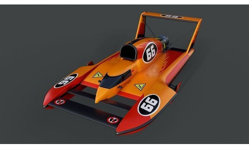 Hydroplane Racing Boat Number 66 Low-poly 3D model