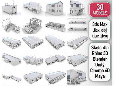 Industrial Buildings Collection Low-poly 3D model