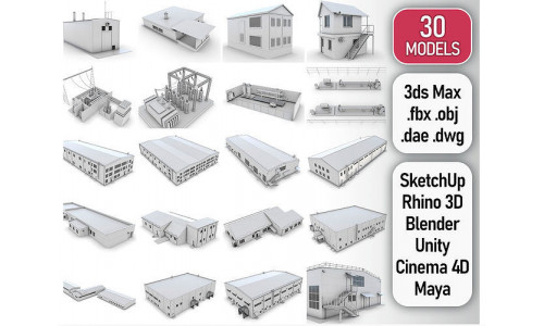 Industrial Buildings Collection Low-poly 3D model